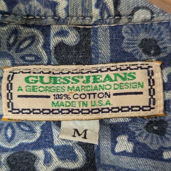 Vintage GUESS USA Denim Shirt 80s 90s ~ Tile print long sleeve snap front - Picture 3 of 7